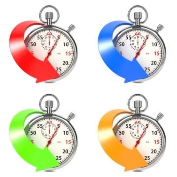 Stopwatch with Colored Arrow. Set on White. Stock Illustration