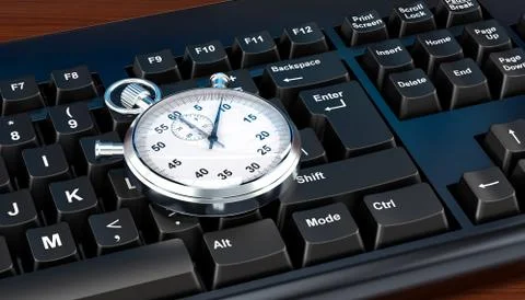 Stopwatch on computer keyboard concept, 3D rendering イラスト素材