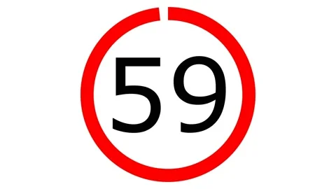 Stopwatch countdown for one minute as a red circle traffic sign Stock Footage 136502924