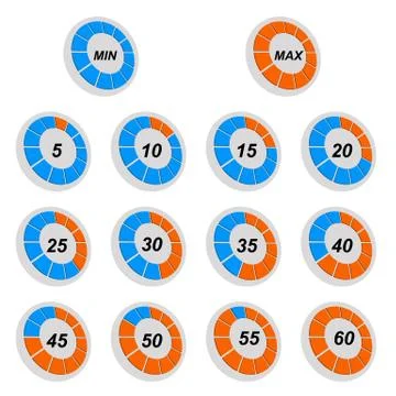 Stopwatch in different positions on plates Stock Illustration