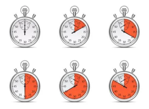 Stopwatch with different time intervals on a white background. Stock Illustration