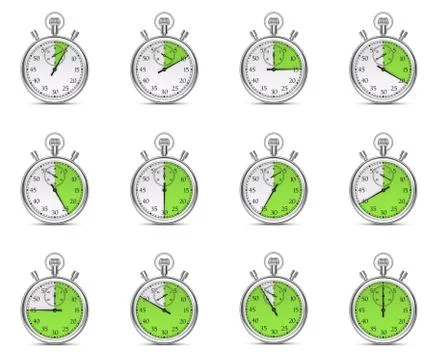 Stopwatch with different time intervals on a white background. Stock Illustration