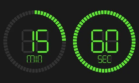 Stopwatch digital countdown timer with minutes and seconds vector display. Stock Illustration