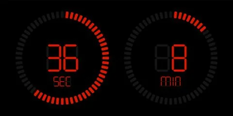 Stopwatch digital red countdown timer Illustrazione stock