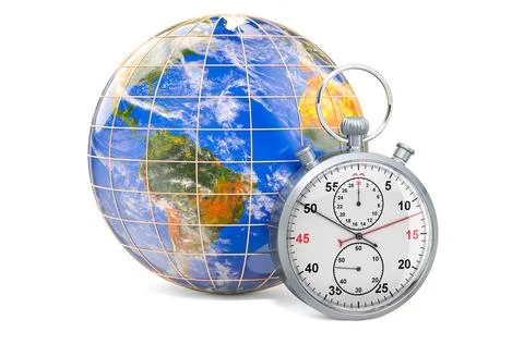 Stopwatch with Earth Globe, 3D rendering Illustrazione stock
