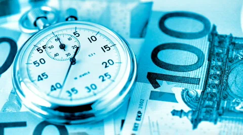 Stopwatch on euro notes blue Stock Footage 734518