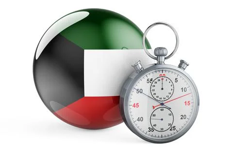 Stopwatch with flag of Kuwait, 3D rendering Stock Illustration