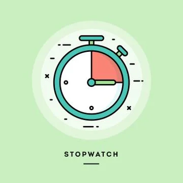 Stopwatch, flat design thin line banner. Stock Illustration