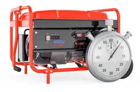 Stopwatch with gasoline generator, 3D rendering Stock Illustration