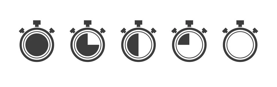 Stopwatch gray icons set. Timer symbols on white background. Five icon. Vecto Illustrazione stock