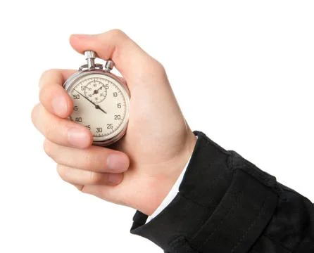 Stopwatch in a hand isolated on white background Stock Photos