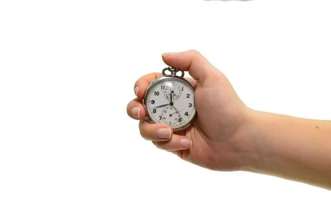 Stopwatch hand over white Stock Photos