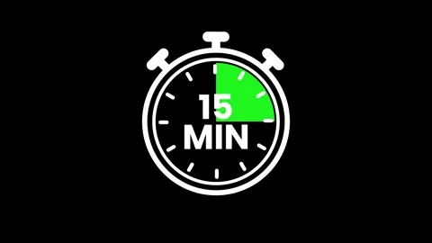 Stopwatch icon with 15 min timer animation isolated on black background Stock Footage 342786291