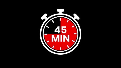 Stopwatch icon with 45 min timer animation isolated on black background Stock Footage 343348189