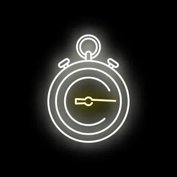 Stopwatch icon glowing with neon light on black Stock Illustration