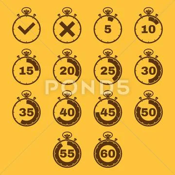 The stopwatch icon, set of 14 icons. Clock and watch, timer, countdown ...