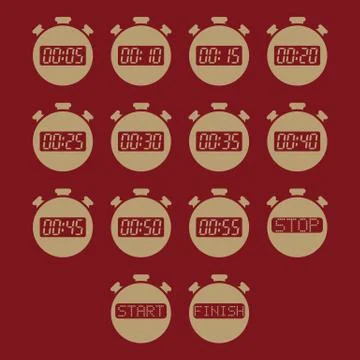 The stopwatch icon, set of 14 icons. Clock and watch, timer, countdown 스톡 일러스트