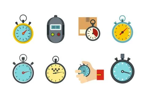 Stopwatch icon set, flat style 스톡 일러스트