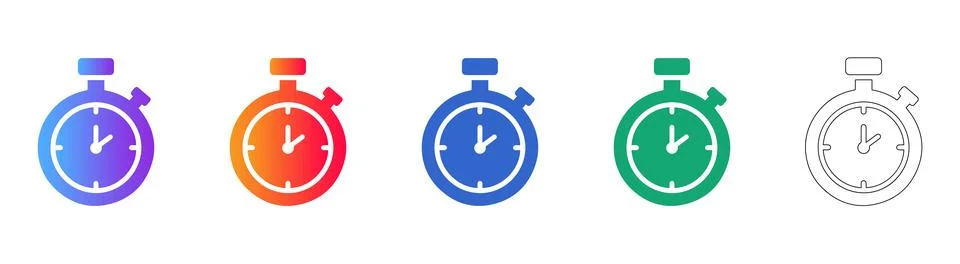 Stopwatch Icon Set in Gradient and Outline Styles Illustrazione stock