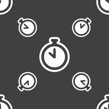 The stopwatch icon sign. Seamless pattern on a gray background. Vector 스톡 일러스트
