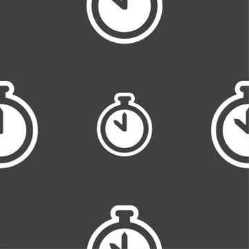 The stopwatch icon sign. Seamless pattern on a gray background. Vector Illustrazione stock