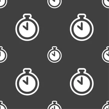 The stopwatch icon sign. Seamless pattern on a gray background. 스톡 일러스트