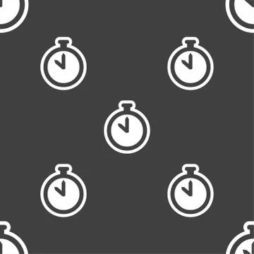 The stopwatch icon sign. Seamless pattern on a gray background. Illustrazione stock