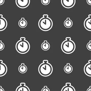 The stopwatch icon sign. Seamless pattern on a gray background. Stock Illustration