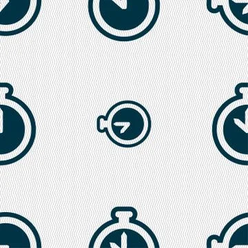 The stopwatch icon sign. Seamless pattern with geometric texture. Illustrazione stock