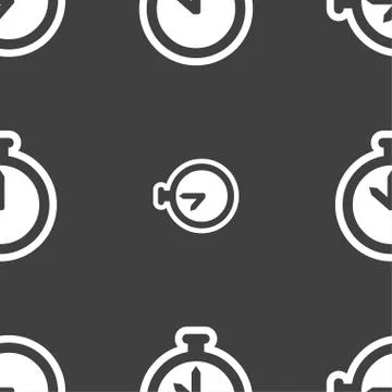 The stopwatch icon sign. Seamless pattern on a gray background. イラスト素材