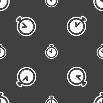 The stopwatch icon sign. Seamless pattern on a gray background. 스톡 일러스트
