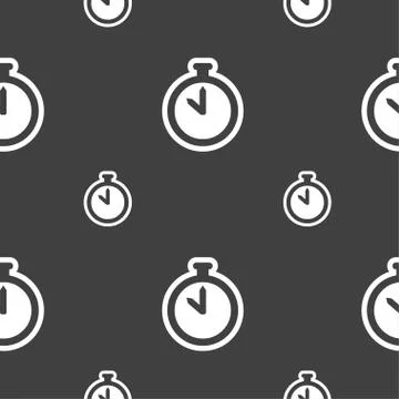 The stopwatch icon sign. Seamless pattern on a gray background. Illustrazione stock
