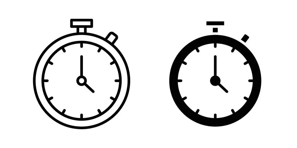 Stopwatch icon solid, line, and editable vector set. Stock Illustration