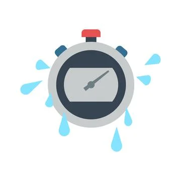 Stopwatch icon with water drops representing pressure or sweat Stock Illustration