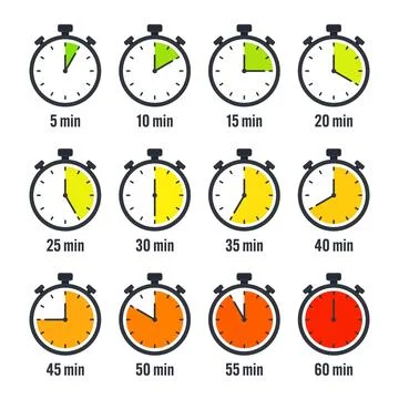 Stopwatch icons. Colorful simple chronometer, time counter with dial. Countdown Illustrazione stock