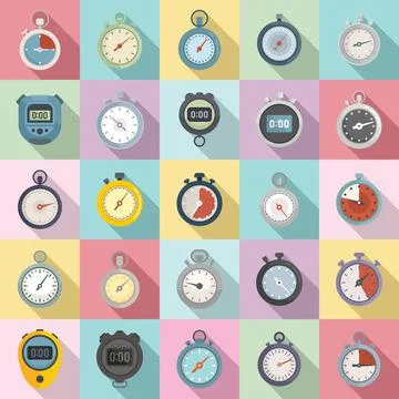 Stopwatch icons set flat vector. Minute timer Illustrazione stock