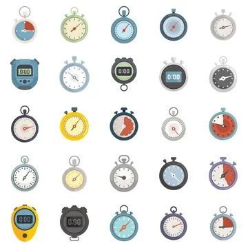 Stopwatch icons set flat vector. Minute timer Stock Illustration