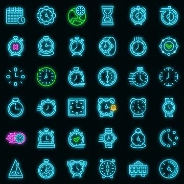 Stopwatch icons set vector neon Stock Illustration