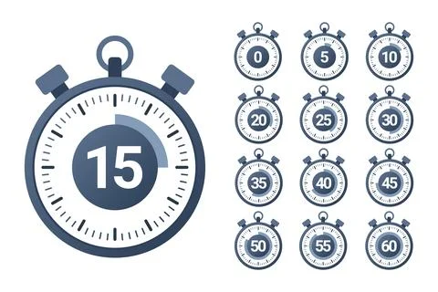 Stopwatch icons. Timer icons set. Speed ??measurements. Countdown from 0 to.. Illustrazione stock