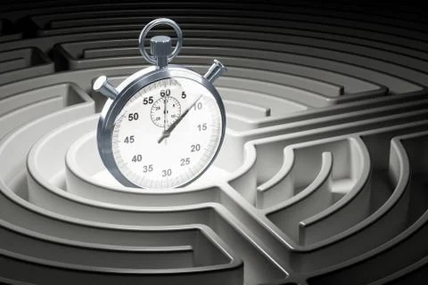 Stopwatch inside labyrinth maze, 3D rendering Stock Illustration