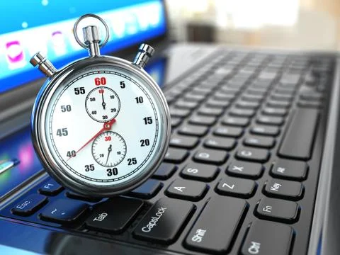 Stopwatch on laptop keyboard. Stock Illustration