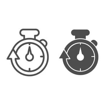 Stopwatch line and solid icon. Speedometer with arrow around timer symbol Stock Illustration