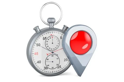 Stopwatch with map pointer, 3D rendering Stock Illustration
