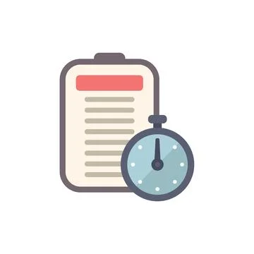 Stopwatch measuring time running out for completing checklist on clipboard Illustrazione stock