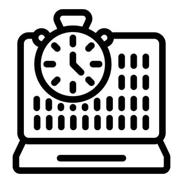 Stopwatch measuring working time on laptop screen displaying spreadsheet Stock Illustration