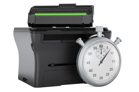 Stopwatch with multifunction printer MFP, 3D rendering Stock Illustration