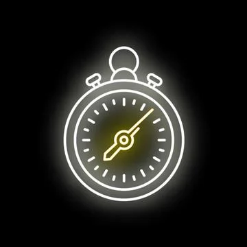 Stopwatch neon glowing icon tracking time limit Stock Illustration