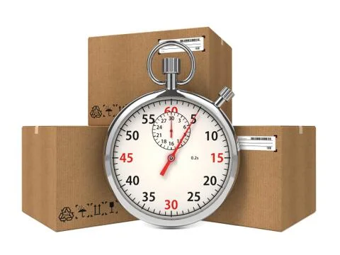 Stopwatch Over a Carton Boxes. 스톡 일러스트