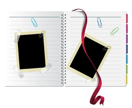Stopwatch, paperclips, notebook with bookmark Stock Illustration