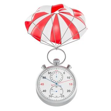 Stopwatch with parachute, 3D rendering Stock Illustration